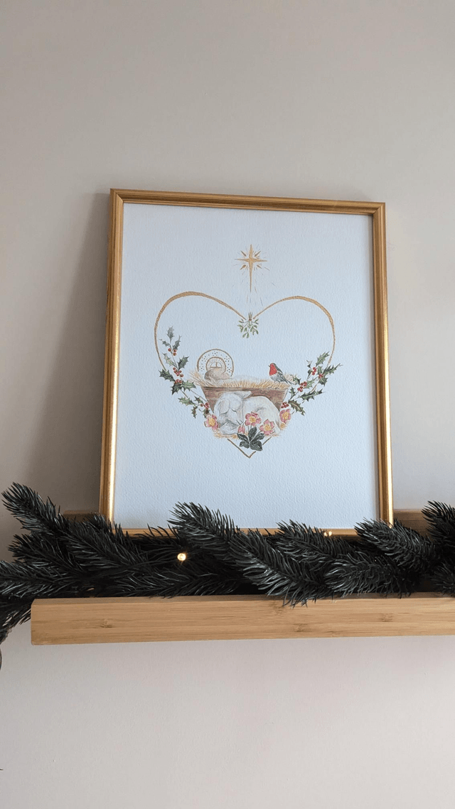 Aquarelle originale Enfant-Jésus encadrée
