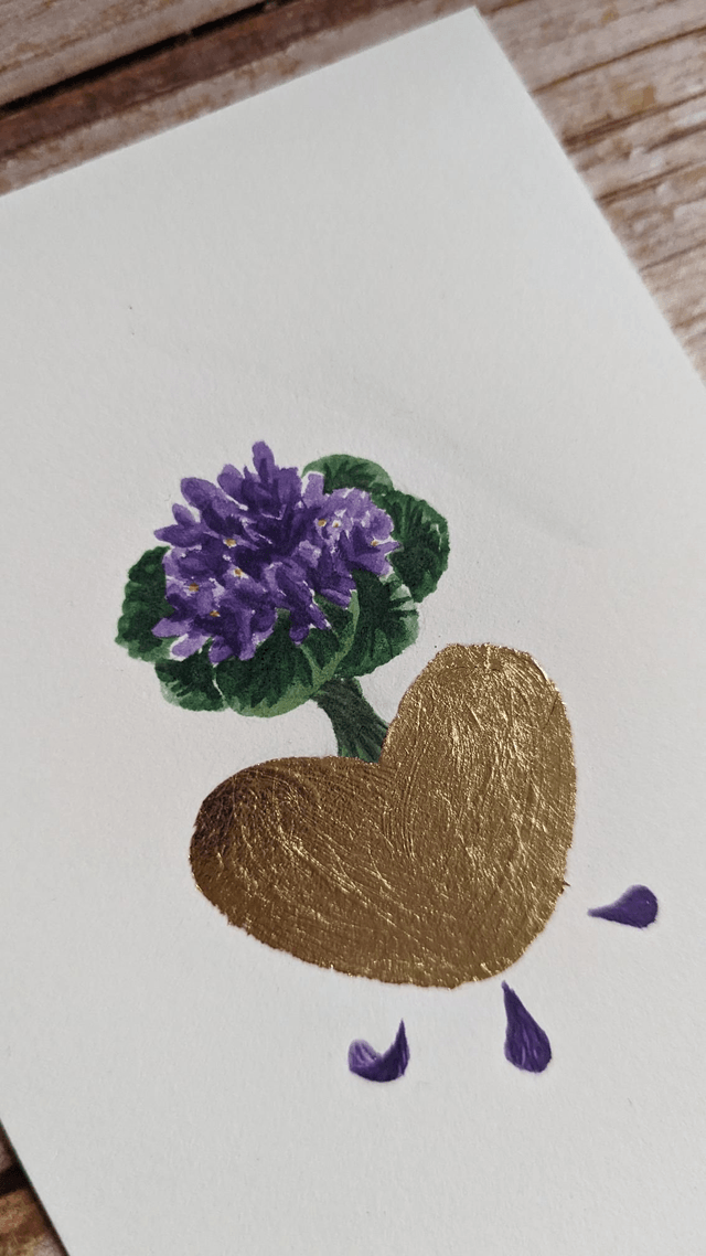 Cœur bouquet de violettes (trace d'eau sur le papier)
