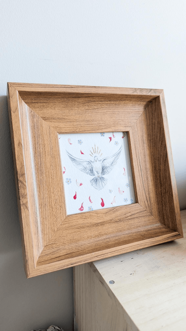 Aquarelle Esprit-Saint et fleurs encadrée 