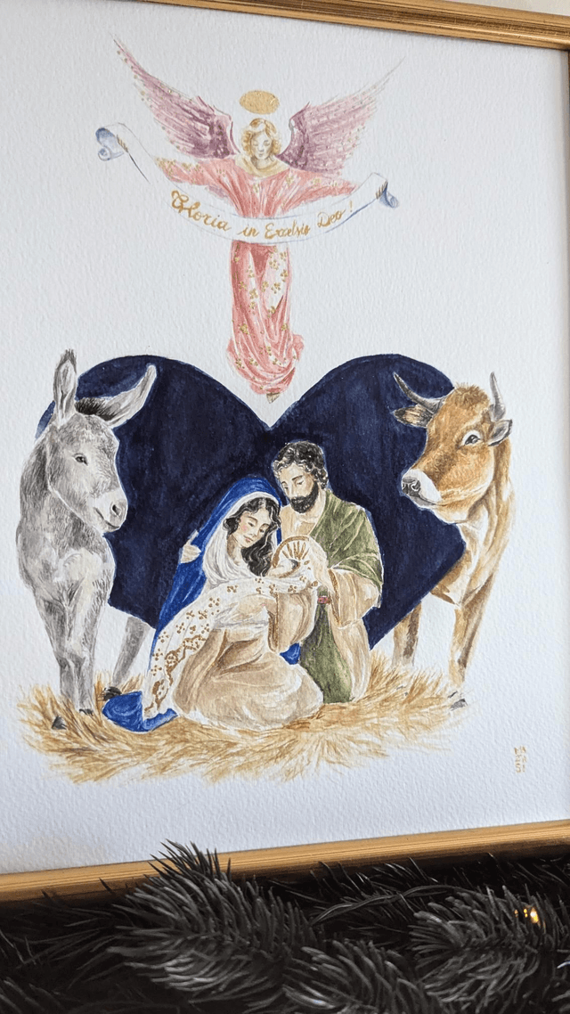 Aquarelle originale Sainte Famille 