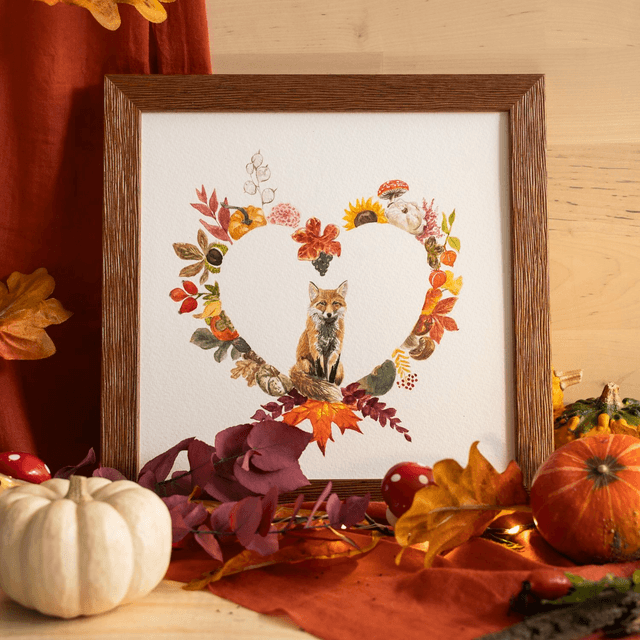 Aquarelle cœur Renard d'automne