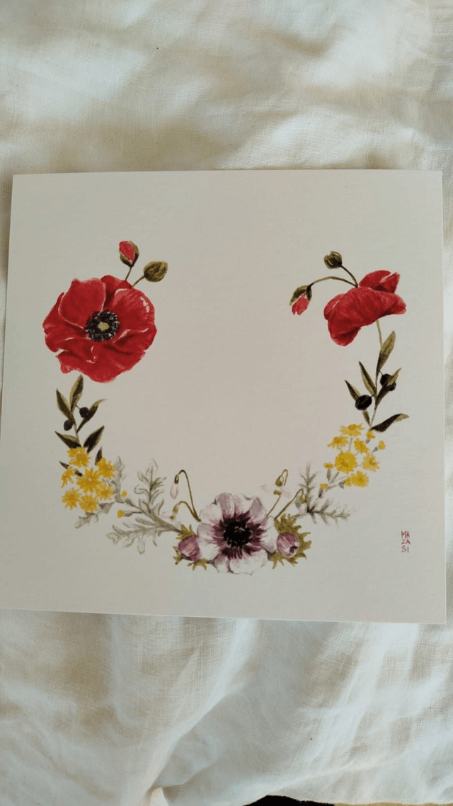 Carte  couronne de fleurs pour un malade ou un deuil .