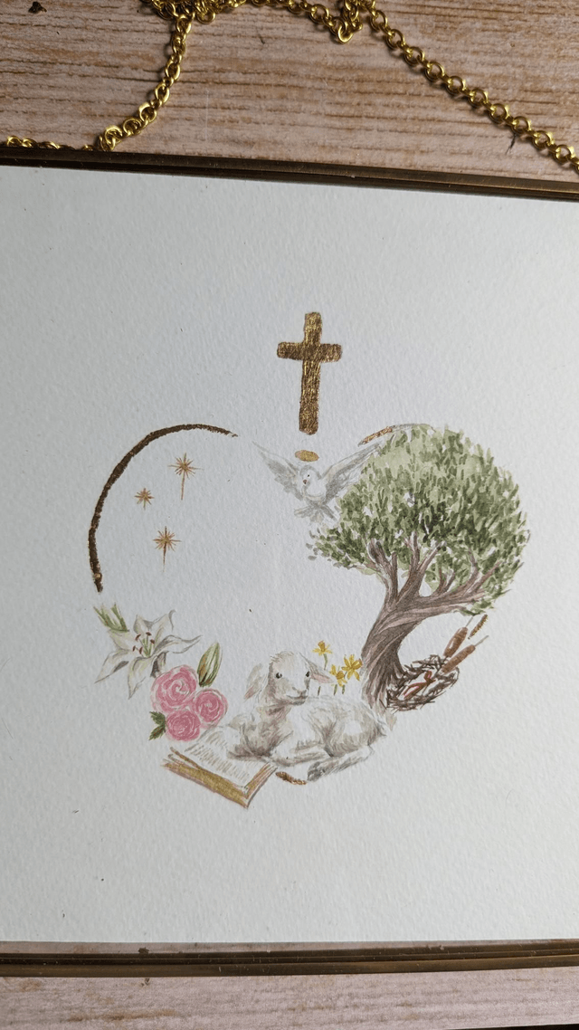 Coeur Credo aquarelle originale encadrée