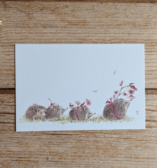 Famille hérisson et fleurs de cerisier 