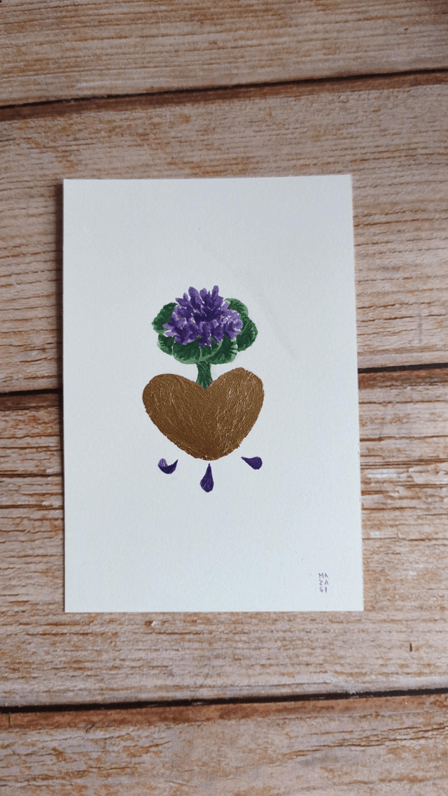 Cœur bouquet de violettes (trace d'eau sur le papier)