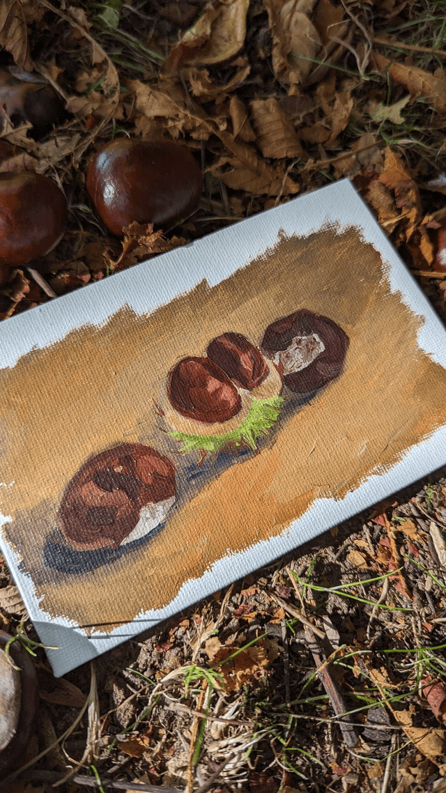 Peinture à l'huile - marrons d'automne