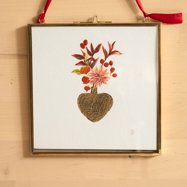Aquarelle ex-voto bouquet d'automne