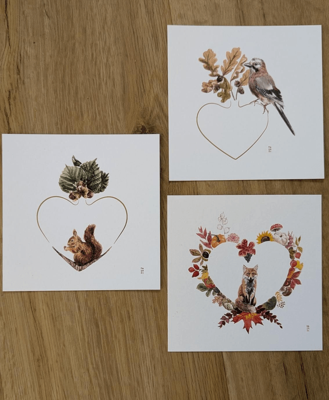 Lot 3 cartes animaux d'automne 