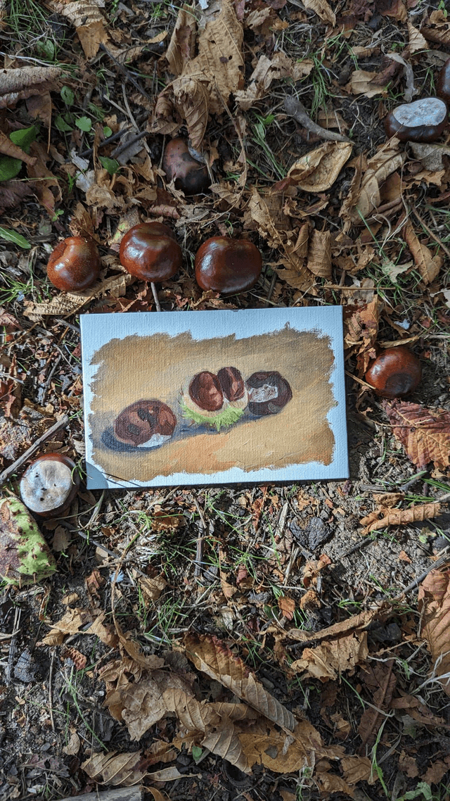 Peinture à l'huile - marrons d'automne
