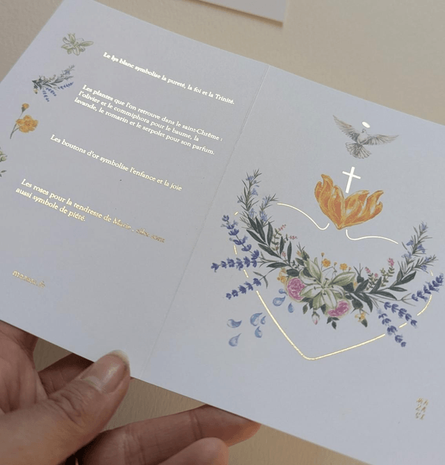 Carte double fleurs du baptême 