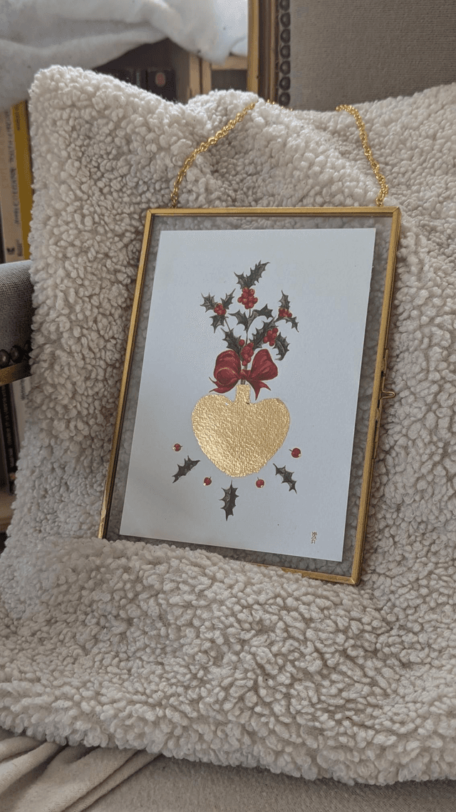 Ex-voto bouquet de houx encadré 