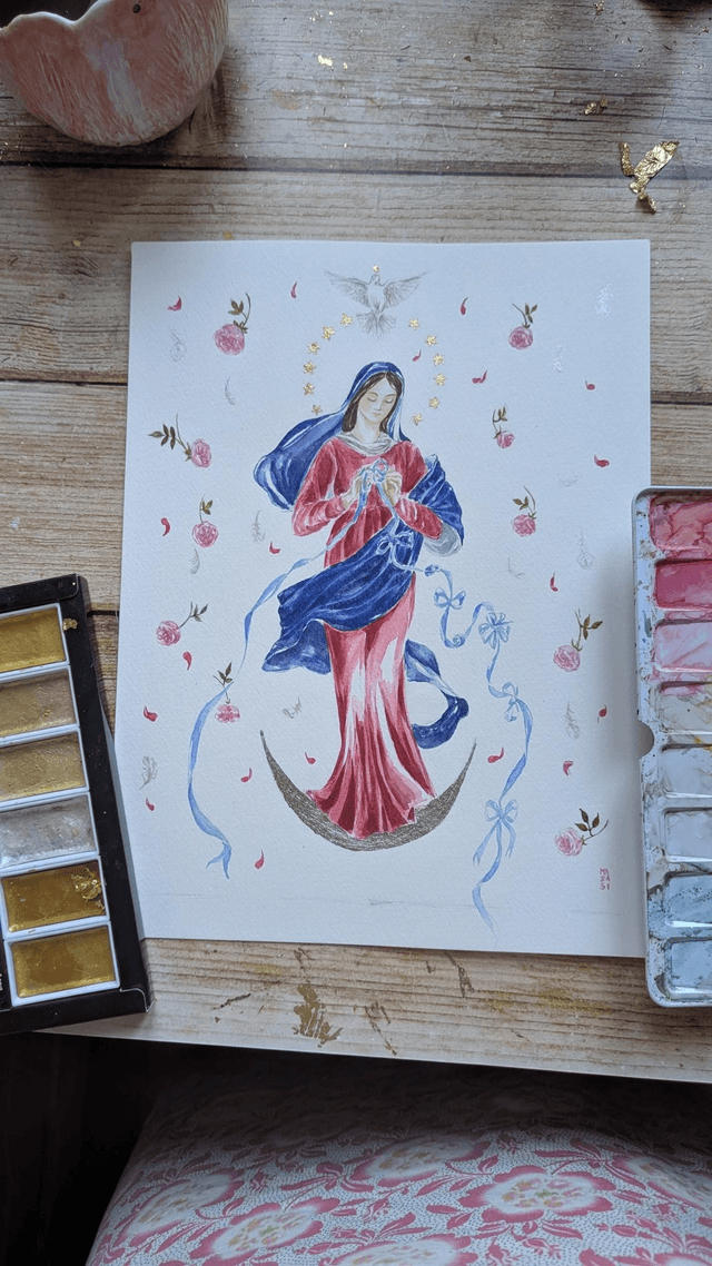Sainte Marie qui défait les nœuds aquarelle 