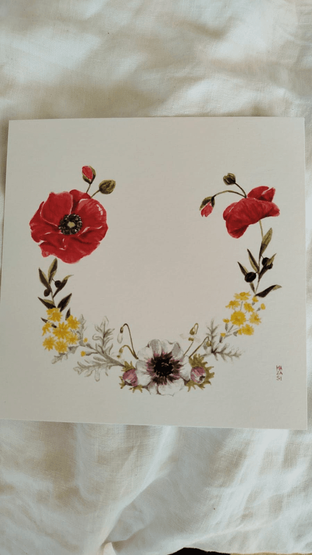 Carte  couronne de fleurs pour un malade ou un deuil .