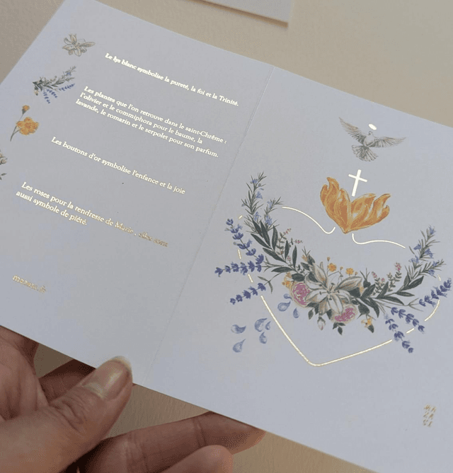 Carte double fleurs du baptême 